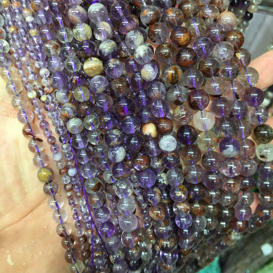 Purple Phantom Amethyst Round beads Gemstone Beads crystal bracelet DIY beads 15''