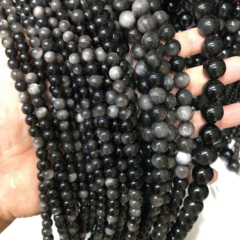 Silver Obsidian Round beads Gemstone Beads crystal bracelet DIY beads 15''