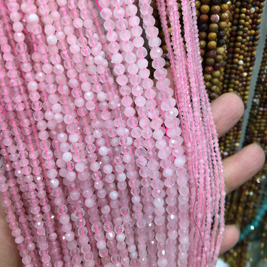 Small size rose quartz faceted round beads Gemstone beads Bracelet DIY beads 15''