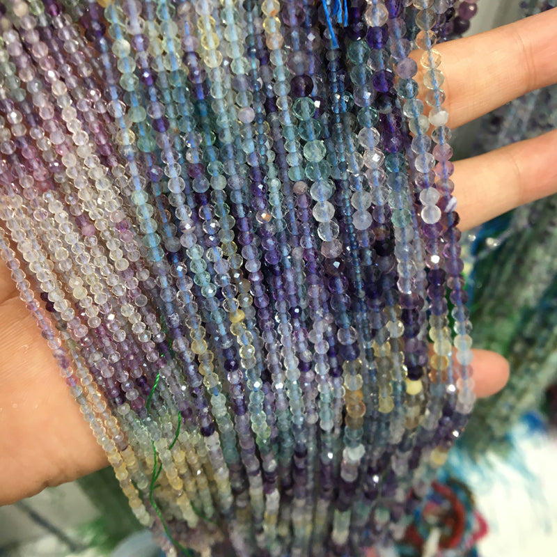 Small size Fluorite faceted round beads Gemstone beads Bracelet DIY beads 15''