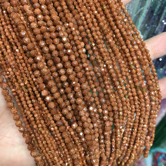 Small size Gold Sandstone faceted round beads Gemstone beads Bracelet DIY beads 15''