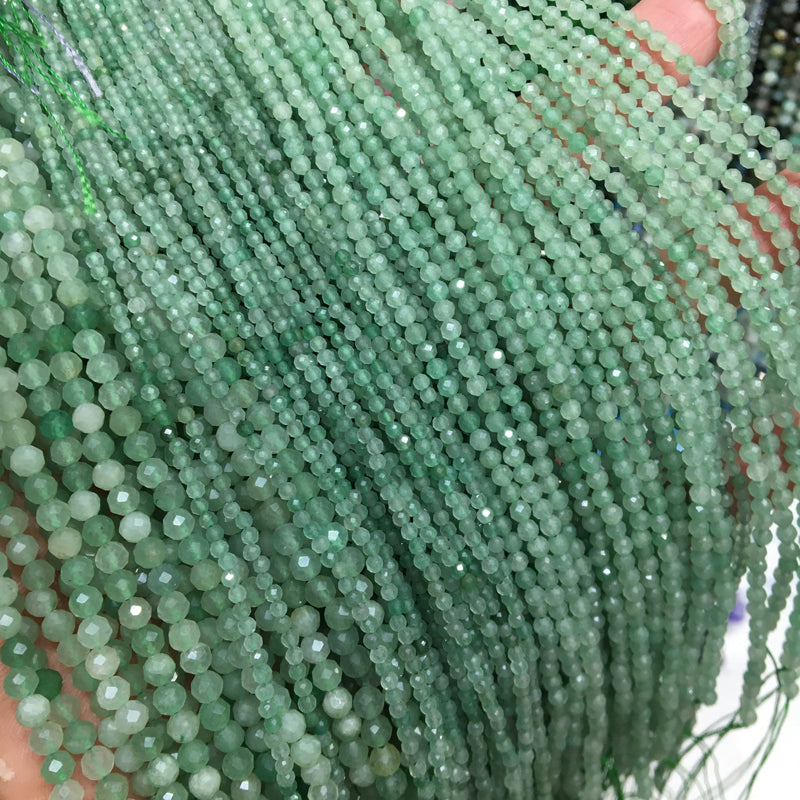 Small size green aventurine faceted round beads Gemstone beads Bracelet DIY beads 15''