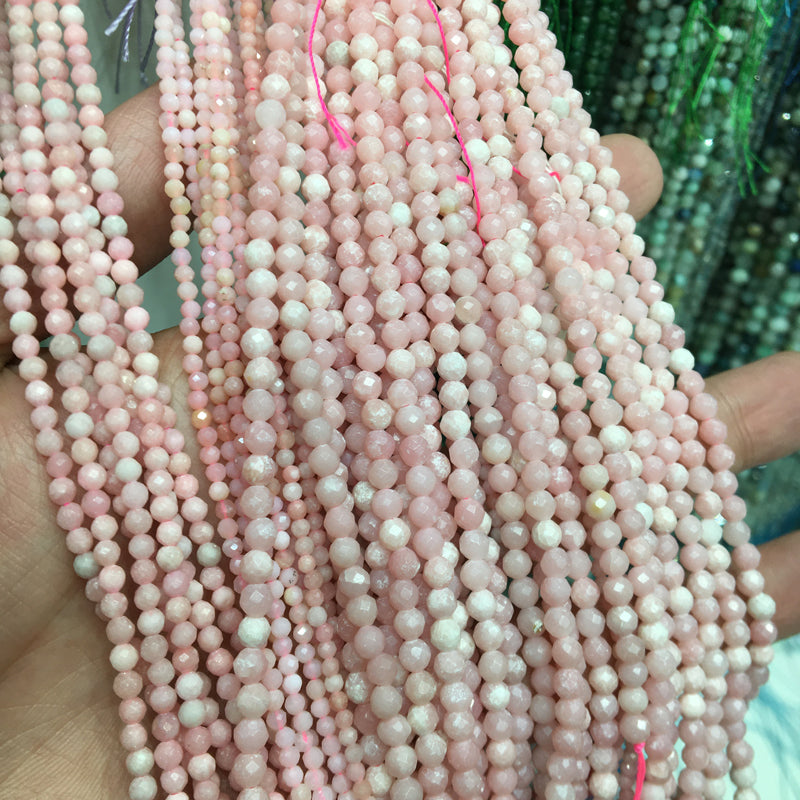 Small size pink opal faceted round beads Gemstone beads Bracelet DIY beads 15''