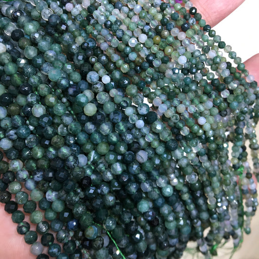 Small size Moss Agate faceted round beads Gemstone beads Bracelet DIY beads 15''