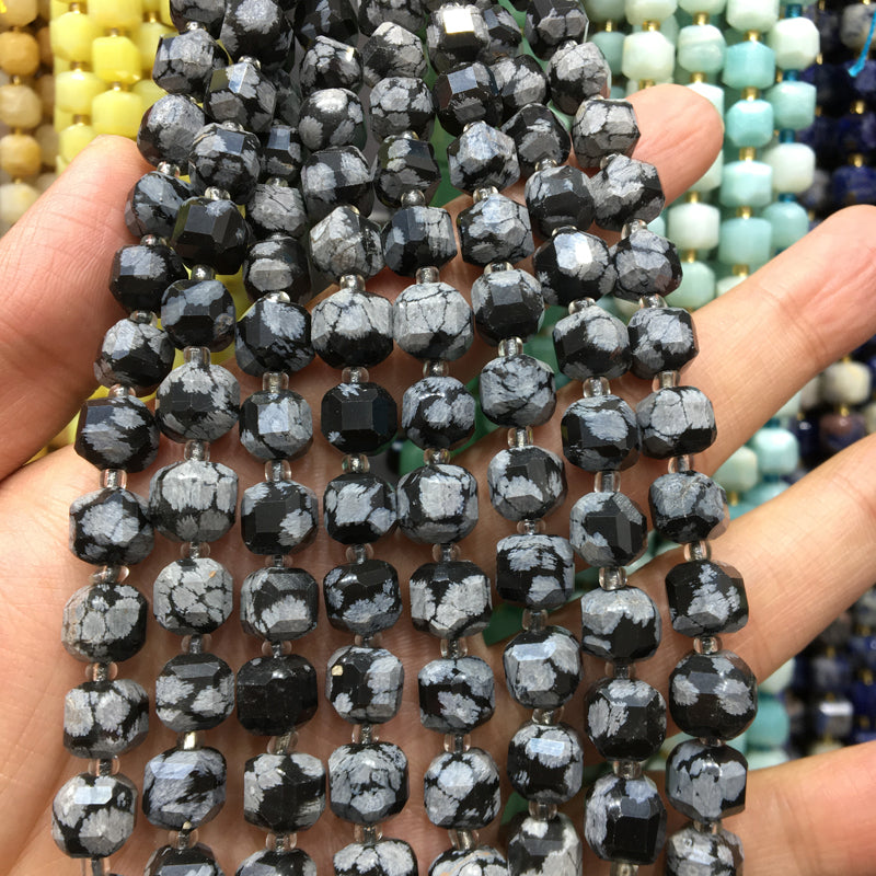 8mm Snowflake Obsidian Cube Square faceted beads Gemstone beads Bracelet DIY beads 15''