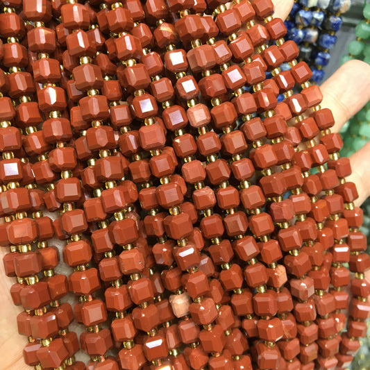 6mm Red Jasper Cube Square faceted beads Gemstone beads Bracelet DIY beads 15''