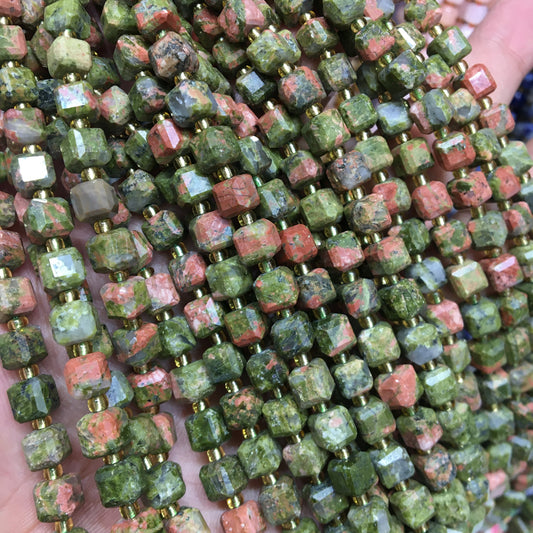 6mm unakite Cube Square faceted beads Gemstone beads Bracelet DIY beads 15''