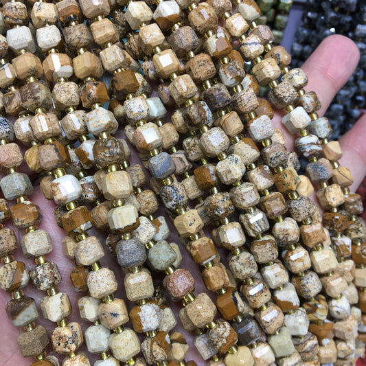 6mm picture jasper Cube Square faceted beads Gemstone beads Bracelet DIY beads 15''