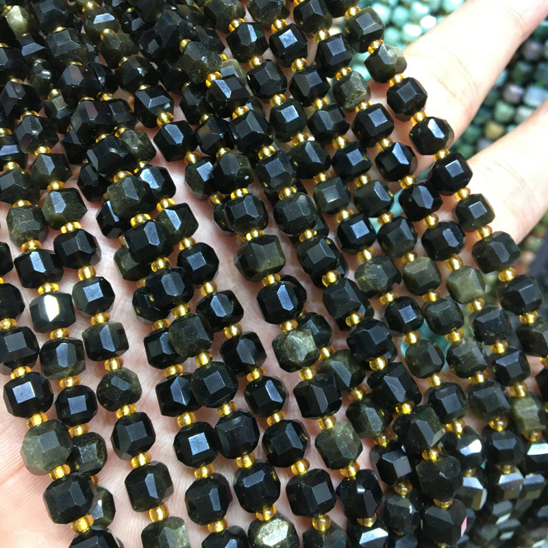 6mm Golden obsidian Cube Square faceted beads Gemstone beads Bracelet DIY beads 15''