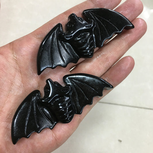 About 8CM Black obsidian bat Carving Halloween crystal carved