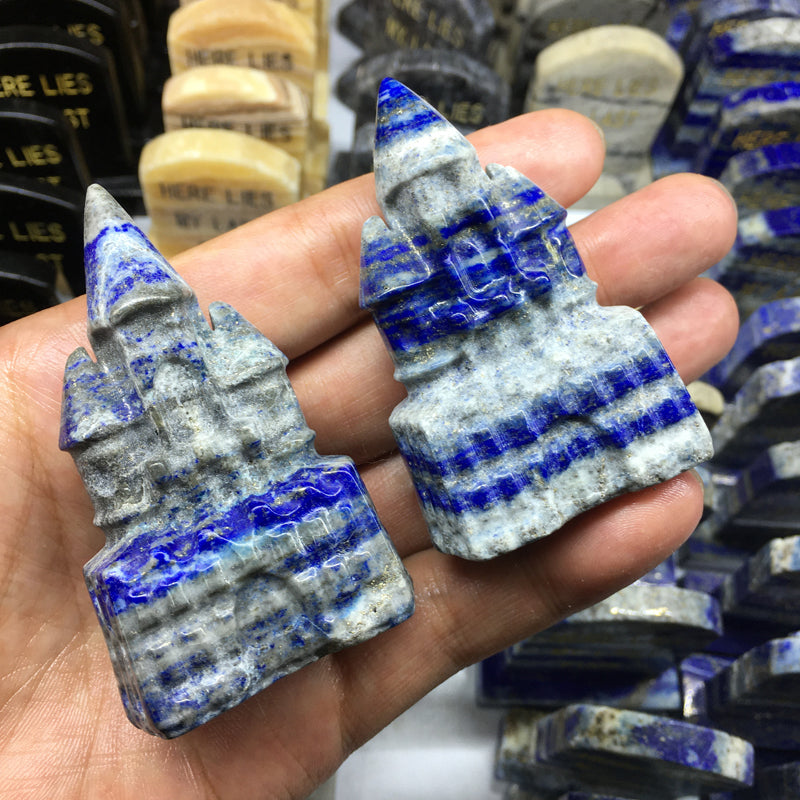 About 7CM Lapis lazuli castle Carving crystal carved