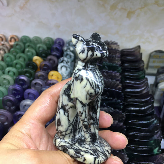 About 10CM black network egyptian MAU  Carving crystal carved