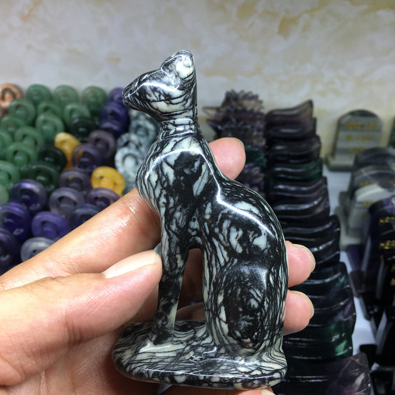 About 10CM black network egyptian MAU  Carving crystal carved