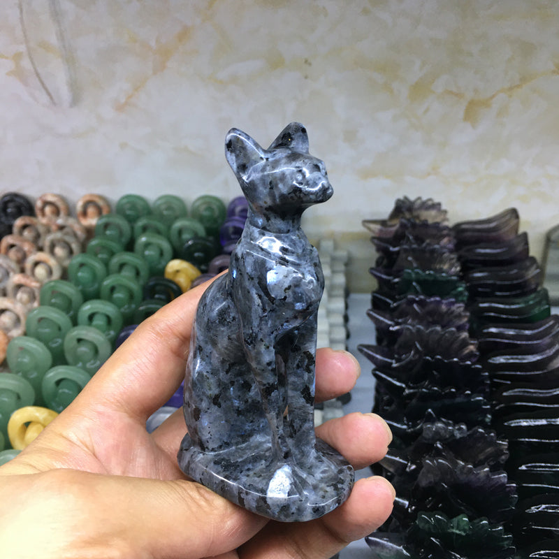 About 10CM Larvikite egyptian MAU  Carving crystal carved