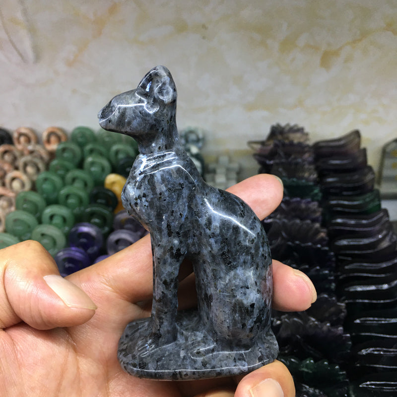 About 10CM Larvikite egyptian MAU  Carving crystal carved