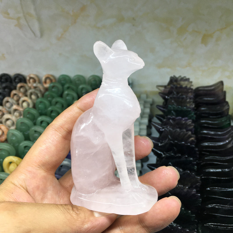 About 10CM Rose Quartz egyptian MAU  Carving crystal carved