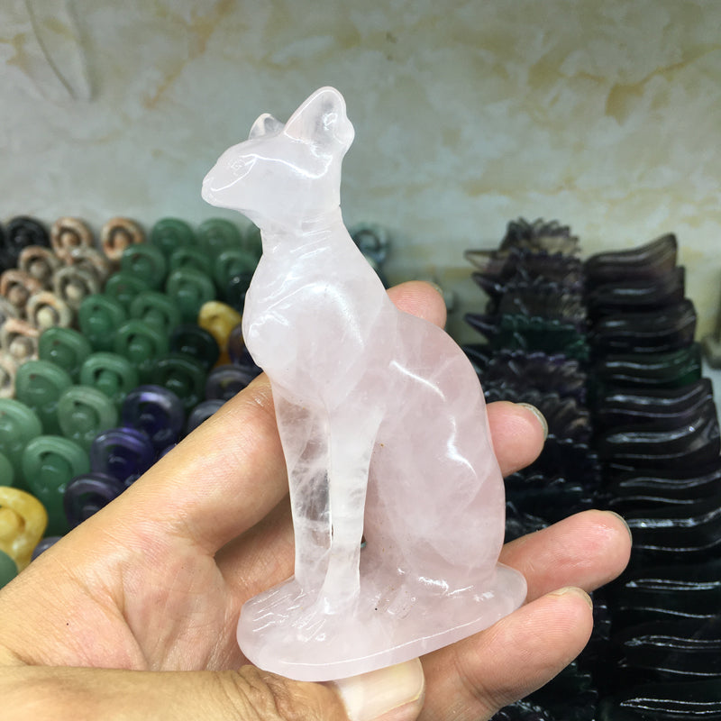 About 10CM Rose Quartz egyptian MAU  Carving crystal carved