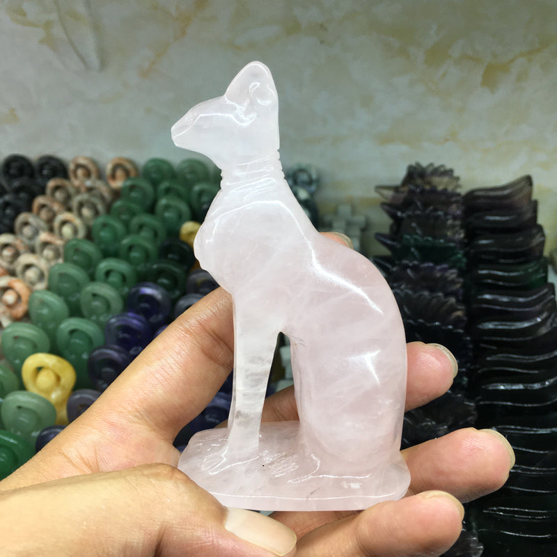 About 10CM Rose Quartz egyptian MAU  Carving crystal carved