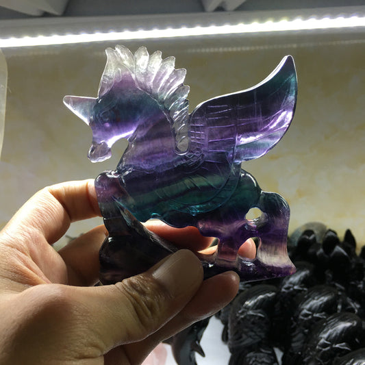 About 10CM Fluorite Unicorn Carving crystal carved