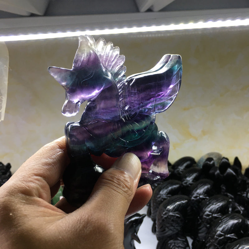 About 10CM Fluorite Unicorn Carving crystal carved