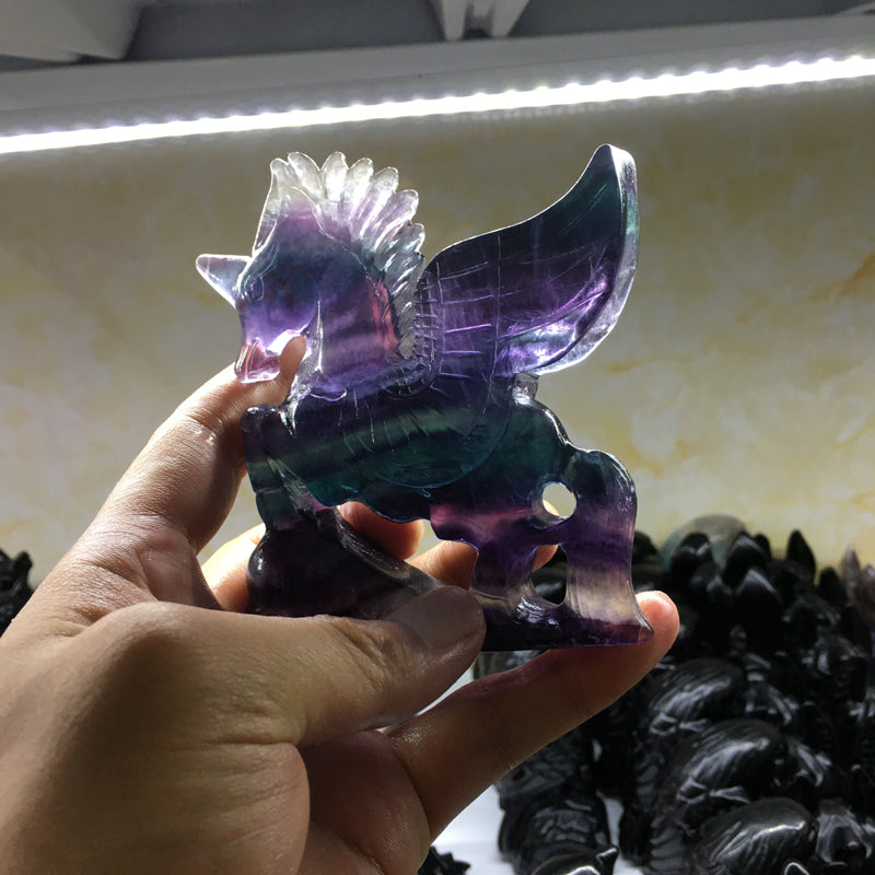 About 10CM Fluorite Unicorn Carving crystal carved