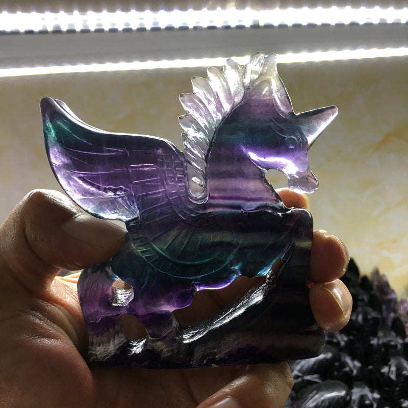 About 10CM Fluorite Unicorn Carving crystal carved