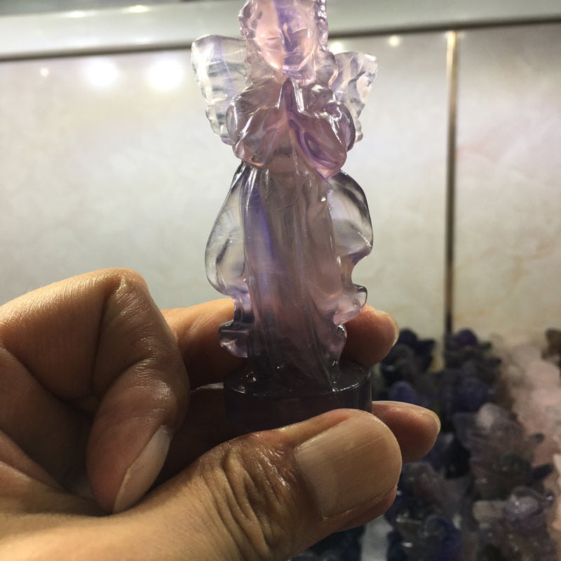 About 9CM Fluorite angel Carving crystal carved