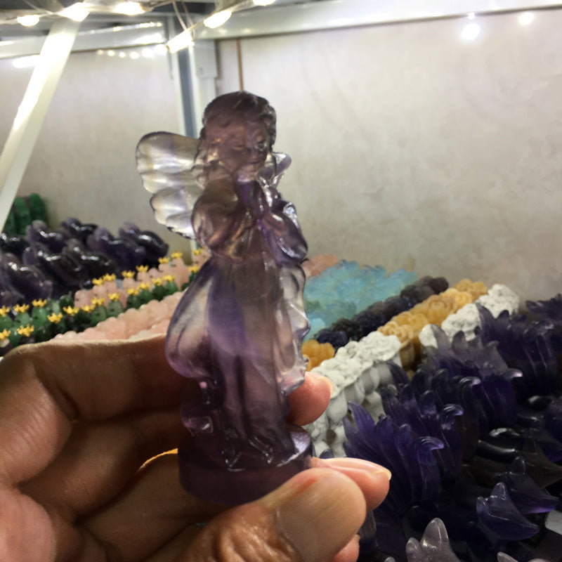 About 9CM Fluorite angel Carving crystal carved