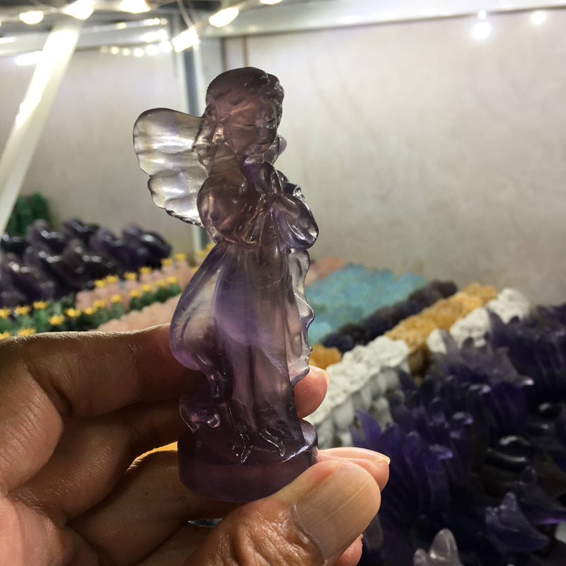 About 9CM Fluorite angel Carving crystal carved