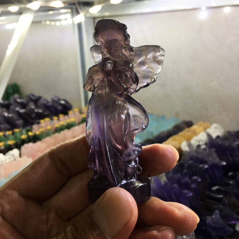 About 9CM Fluorite angel Carving crystal carved