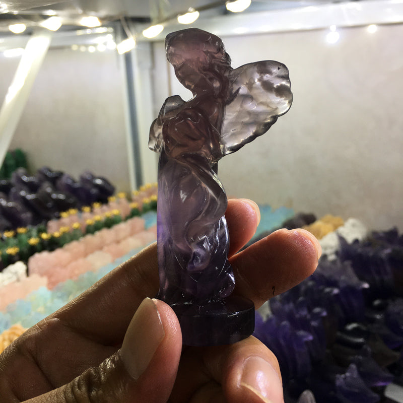 About 9CM Fluorite angel Carving crystal carved