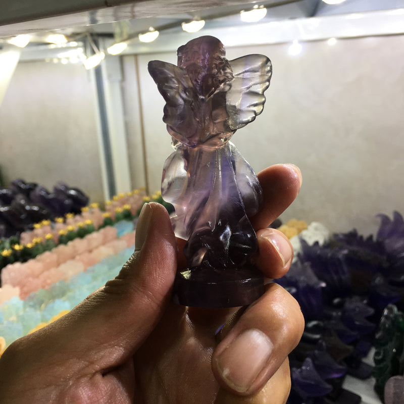 About 9CM Fluorite angel Carving crystal carved