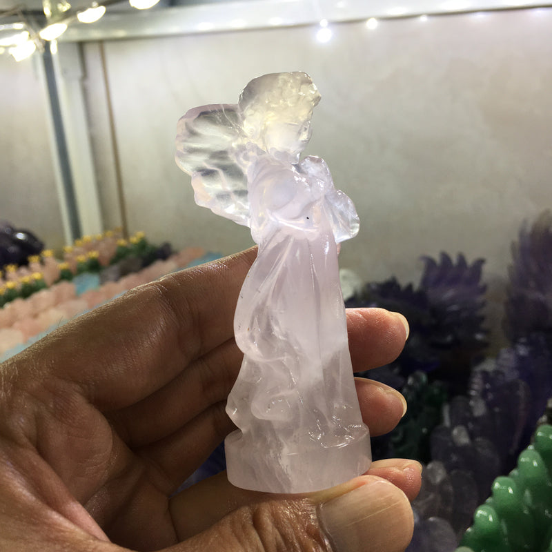 About 9CM rose quartz angel Carving crystal carved