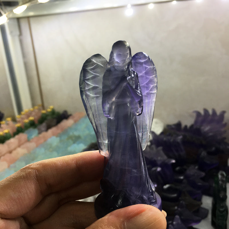 About 9CM fluorite angel Carving crystal carved