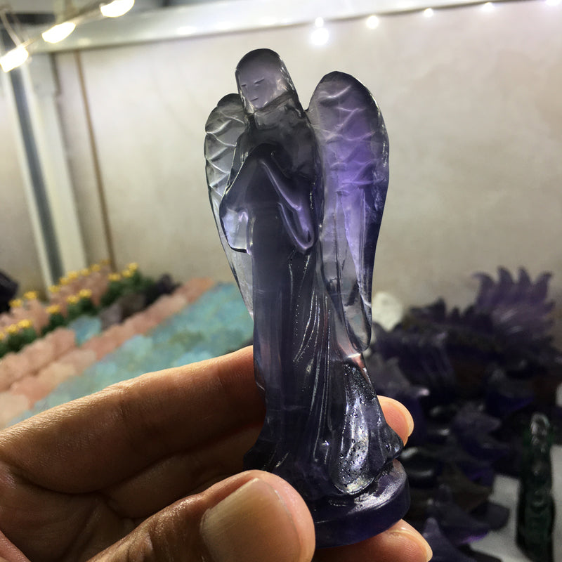 About 9CM fluorite angel Carving crystal carved