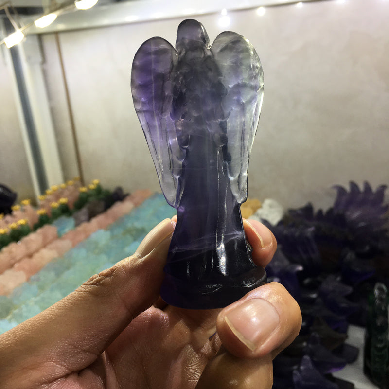 About 9CM fluorite angel Carving crystal carved