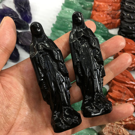 About 9CM Black obsidian Maria Carving crystal carved