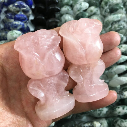 About 7CM Rose Quartz Rose Flower Carving crystal carved