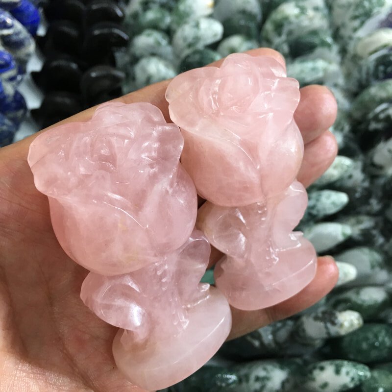 About 7CM Rose Quartz Rose Flower Carving crystal carved