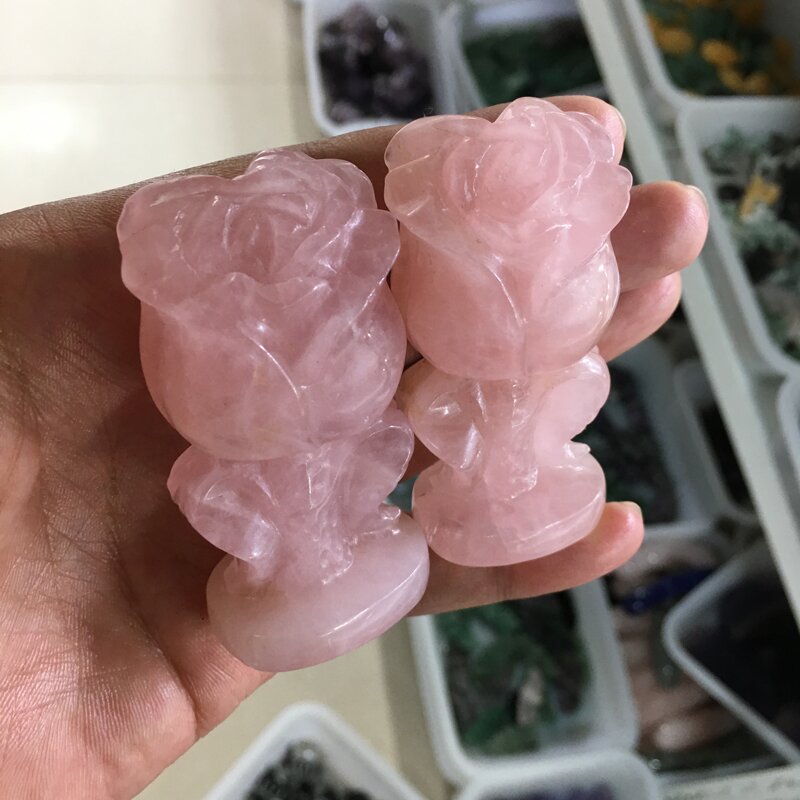 About 7CM Rose Quartz Rose Flower Carving crystal carved