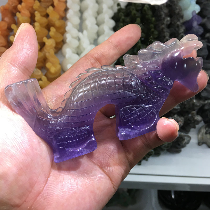 About 12.5CM Fluorite Chinese dragon Carving crystal carved