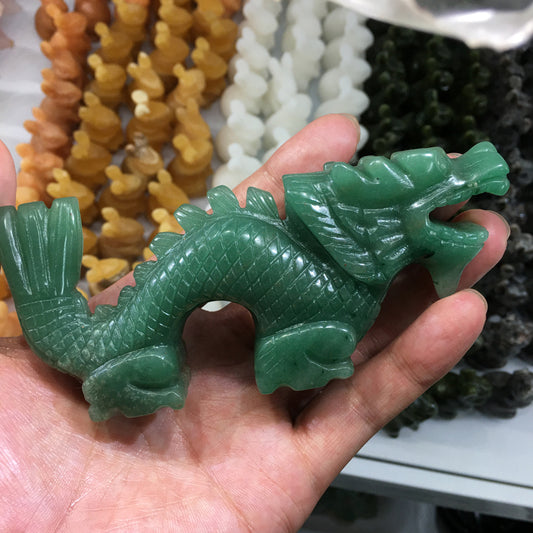 About 12.5CM Green Aventurine Chinese dragon Carving Crystal Carved