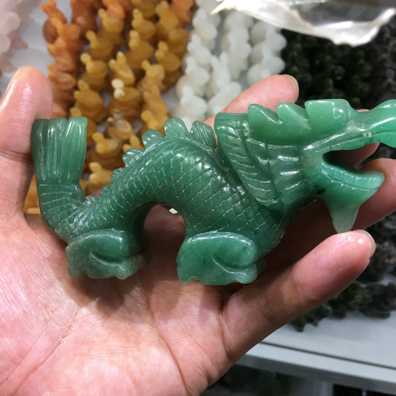 About 12.5CM Green Aventurine Chinese dragon Carving Crystal Carved