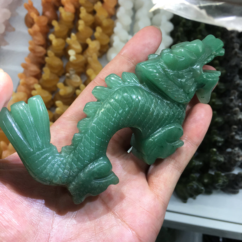 About 12.5CM Green Aventurine Chinese dragon Carving Crystal Carved