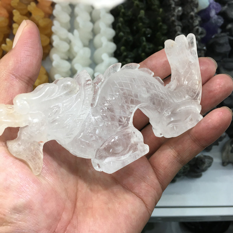 About 12.5CM Clear Quartz Chinese dragon Carving Crystal Carved