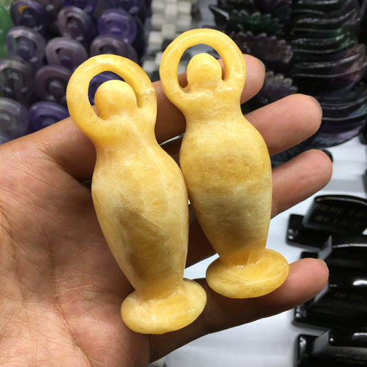 About 8CM Yellow Calcite goddess Carving Crystal Carved