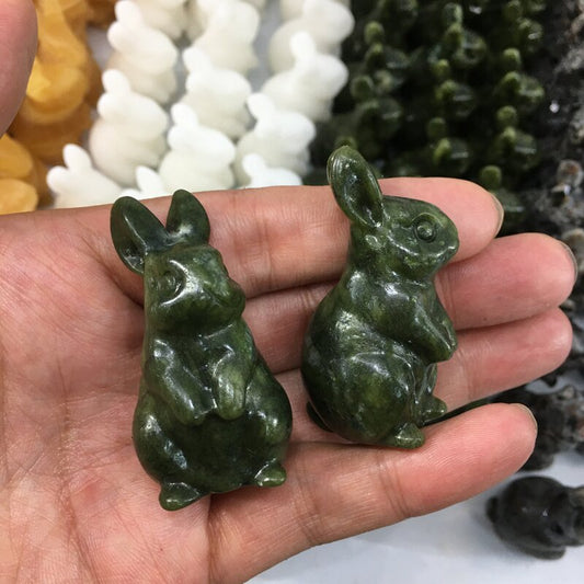 About 5.2CM Xiuyan jade Rabbit Carving Animal crystal carved