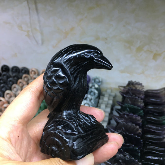 About 8.5CM Black obsidian Raven crow Carving Animal crystal carved