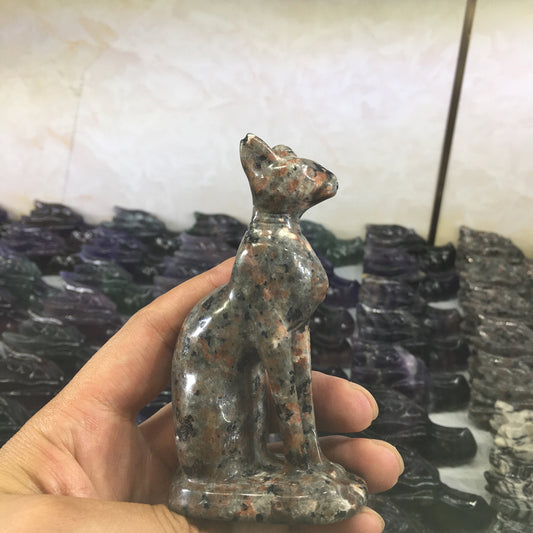 About 10CM Yooperlite Egyptian Mau Carving Animal crystal carved