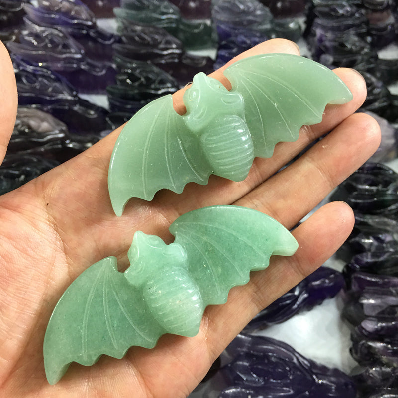 About 8cm Green aventurine bat Carving Animal crystal carved